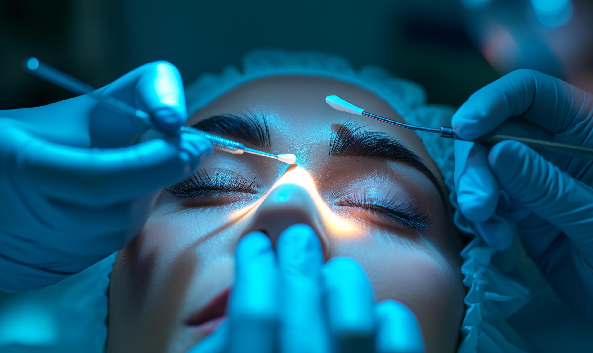 A woman undergoing an eye examination at Peak ENT, focusing on her vision and eye health.